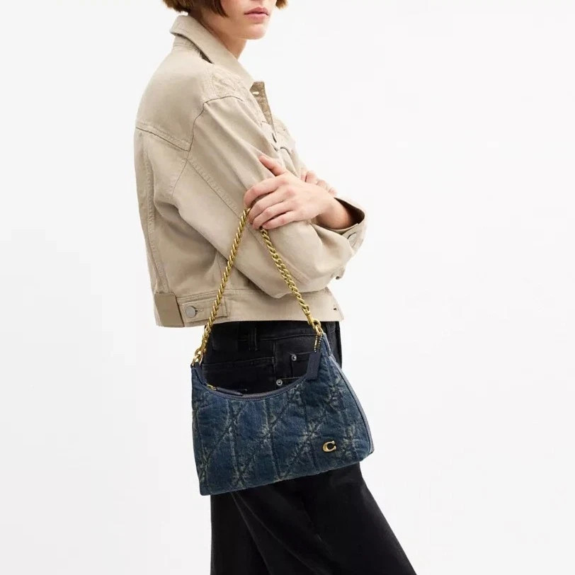 New COACH CDZ67 Juliet Shoulder Bag 25 in Denim With Quilting Dark Indigo Outlet