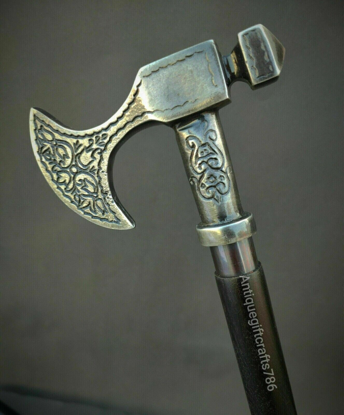 Stick Handmade Victorian Axe Hammer Head Handle Wooden Walking Stick Spiral