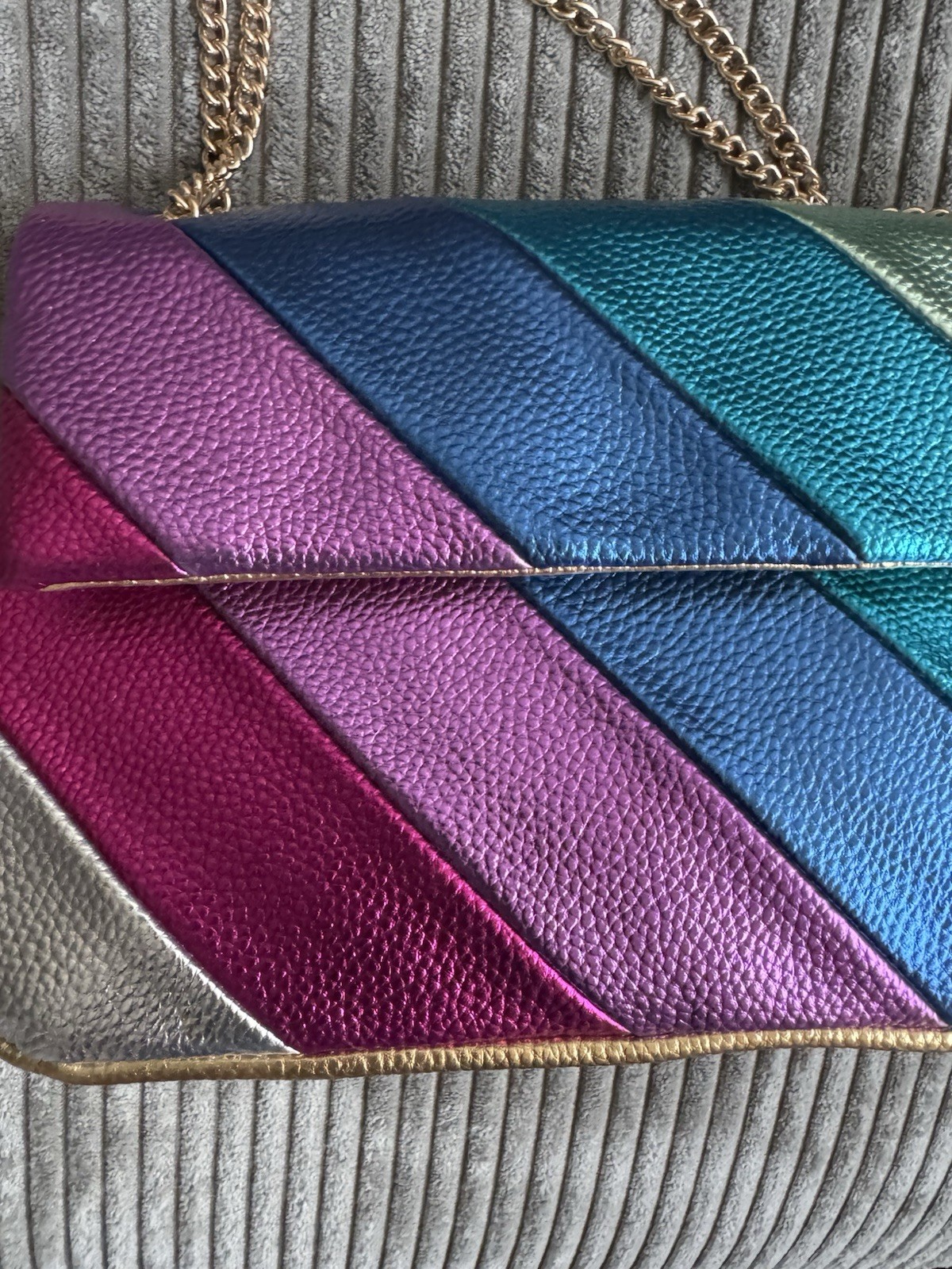 New Metallic Multi Color Gold Chain Bag Blue Silver Green Pink