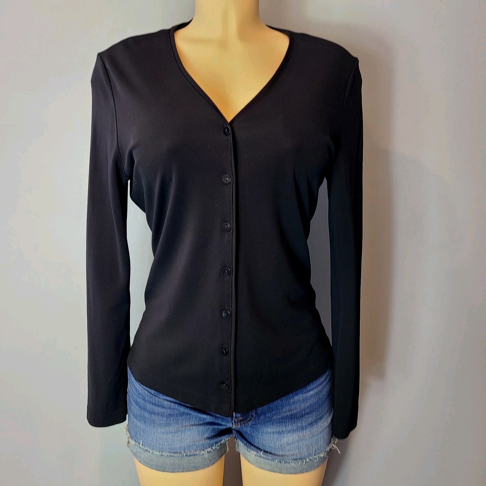 Vtg Casual Corner Cardi Top Sz Medium Black Slinky Knit Whimsigoth Y2K Fairy