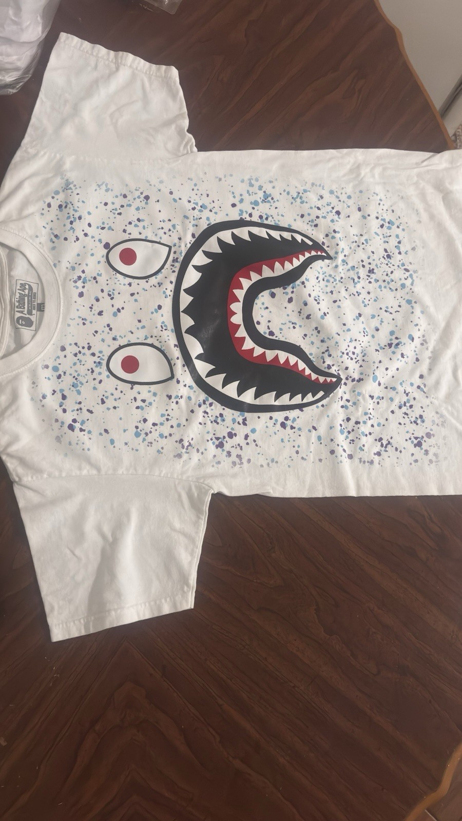 A Bathing Ape BAPE Shark Graphic Print White Crew Neck Tee Men’s M Regular
