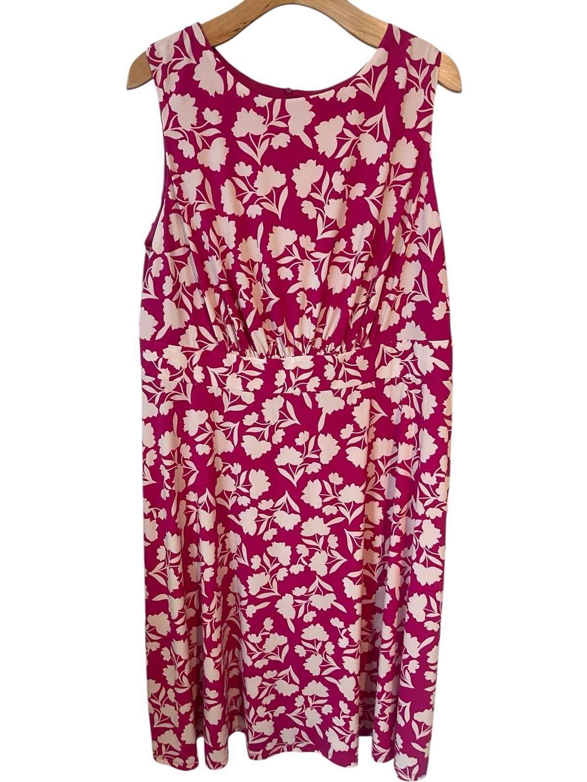 London Times Maxi Dress Women’s Plus Size 18W Pink Floral Round Neck Ruched NWT