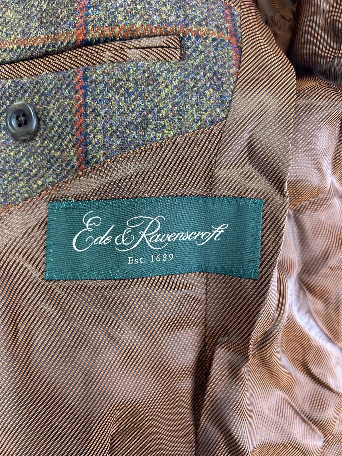Ede & Ravenscroft 38R Windowpane Tweed English Suit 2 Pairs Trousers Savile Row