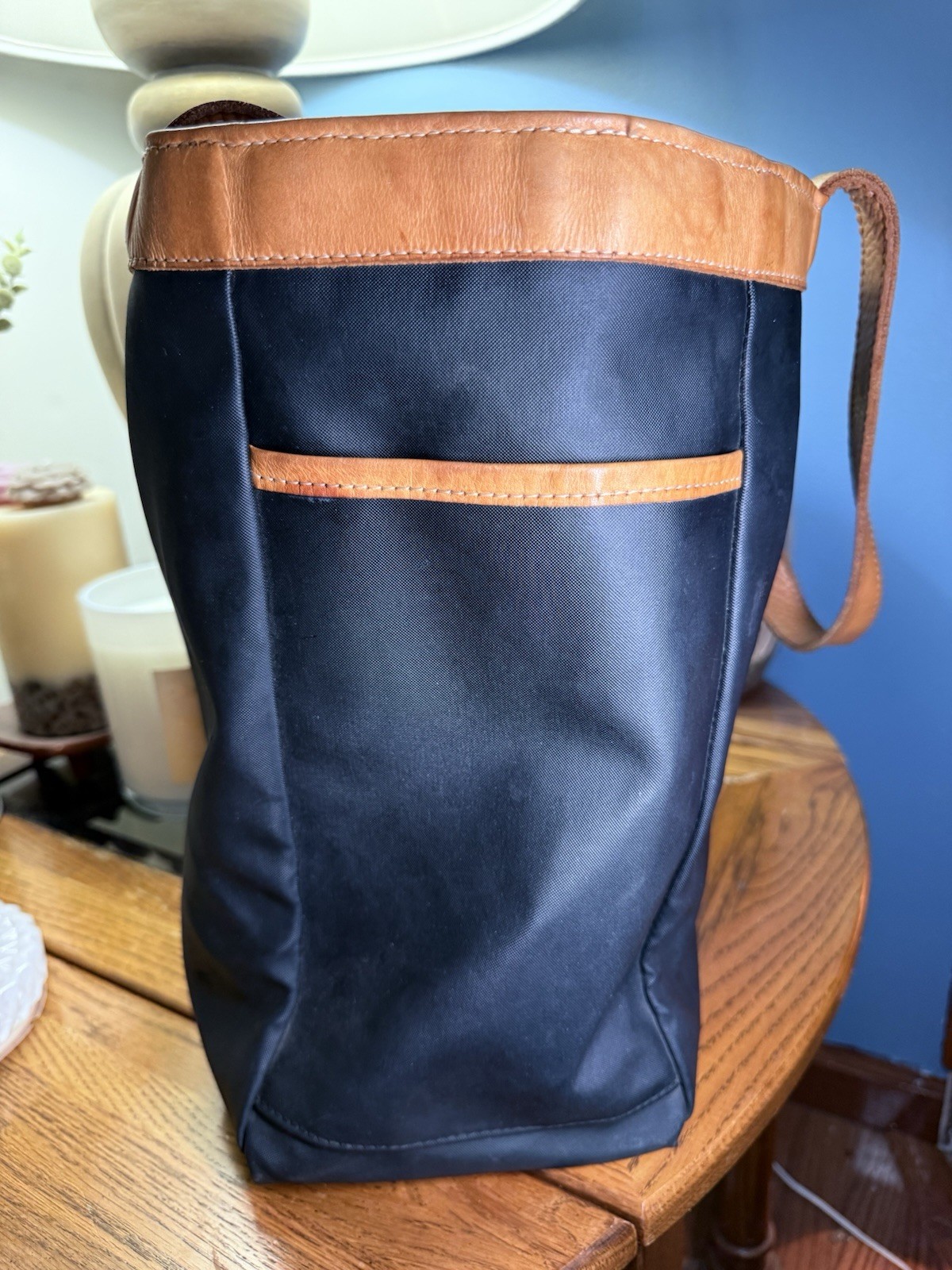 Jon Hart Design Navy Canvas Leather Large Tote Bag Travel Carryall Personalized