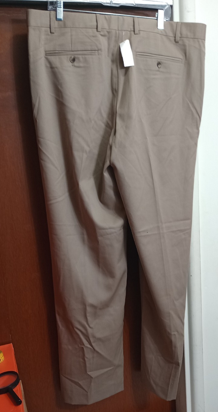 EDDIE BAUER MEN’S PANT DRESS 40L 41X34 WORSTED WOOL TAN RELAXED FIT OUTDOOR NWT