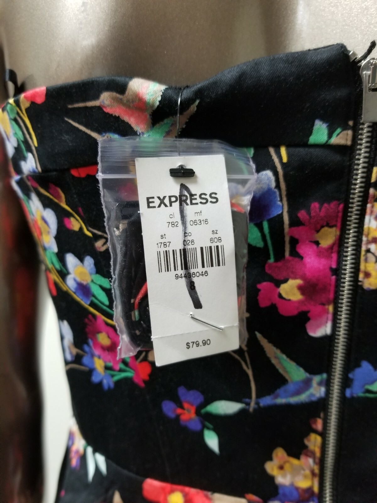 Express Floral sweetheart strapless fit and flare black dress. Retail: $79.90