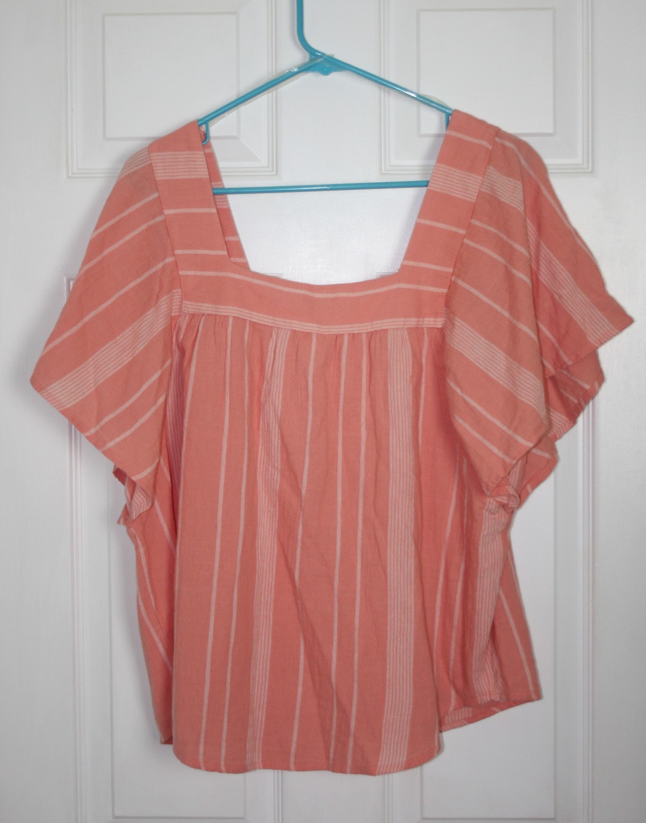 Sonoma Womens Large Peach Pink Striped Batwing Sleeve Cotton Pullover Top