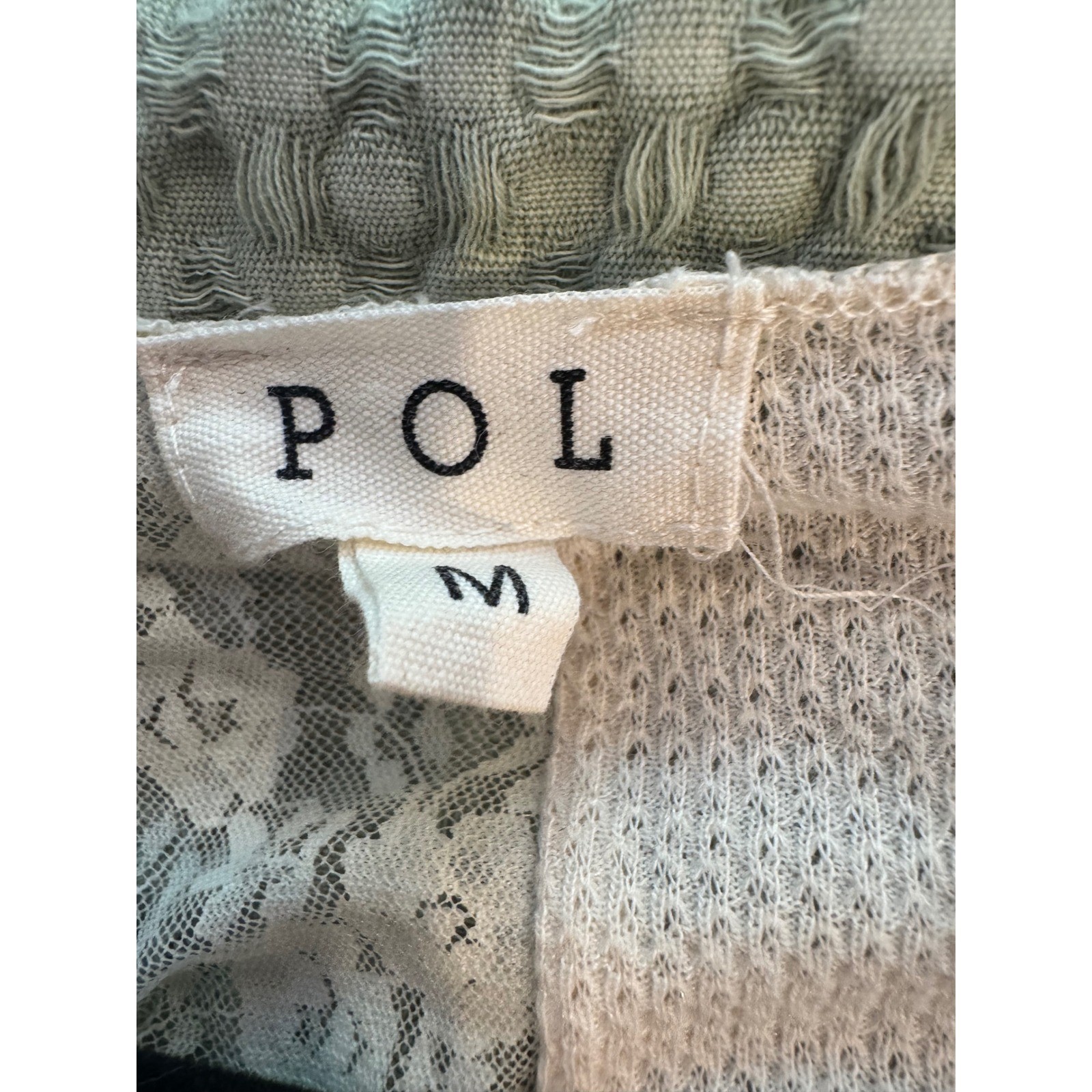 POL Cream Thermal Lace Panel V-Neck Long Sleeve Top whimsy Boho Coquette Medium