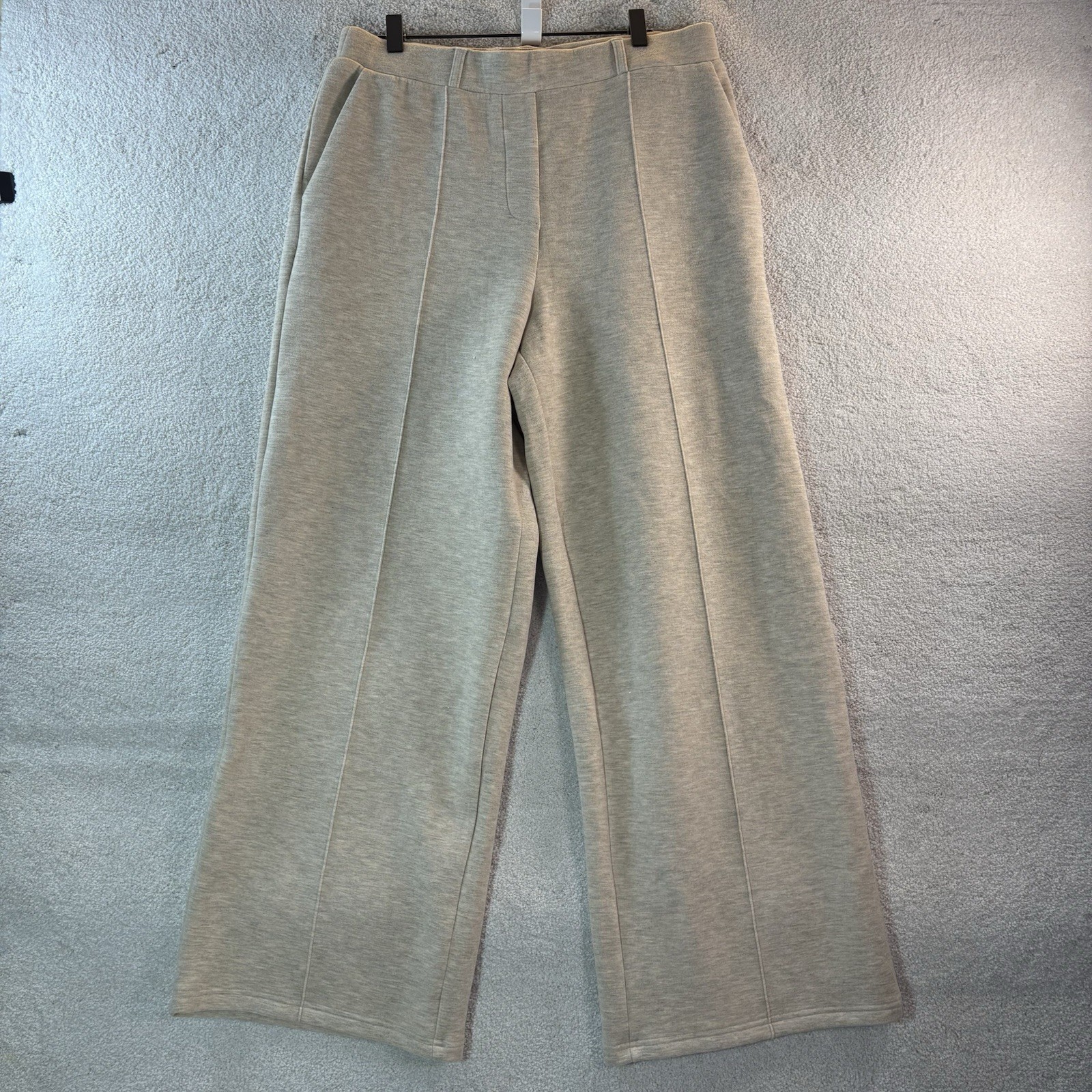 Ogl Move 2Pcs Set Split Hem Top & High Waisted Wide Leg Pant Heather Beige Sz L
