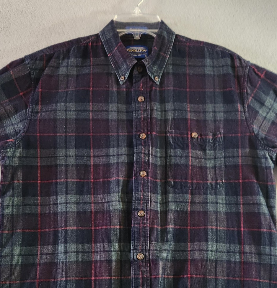Pendelton Corduroy Shirt Mens L Green Plaid Wayne Shirt Cottage Outdoor Beach
