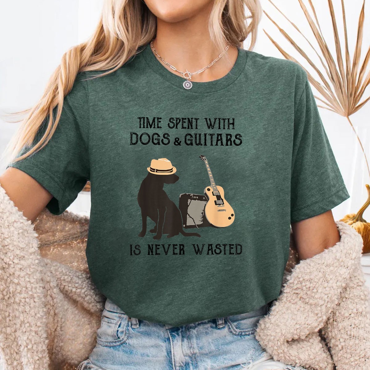 Time Spent with Dogs and Guitars is Never Wasted Music Lover Dog Tee Gift Item