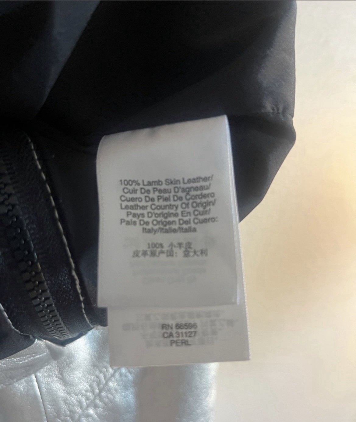 Women’s Silver Lambskin Leather Biker Moto Jacket, Full Zip, Long Sleeve