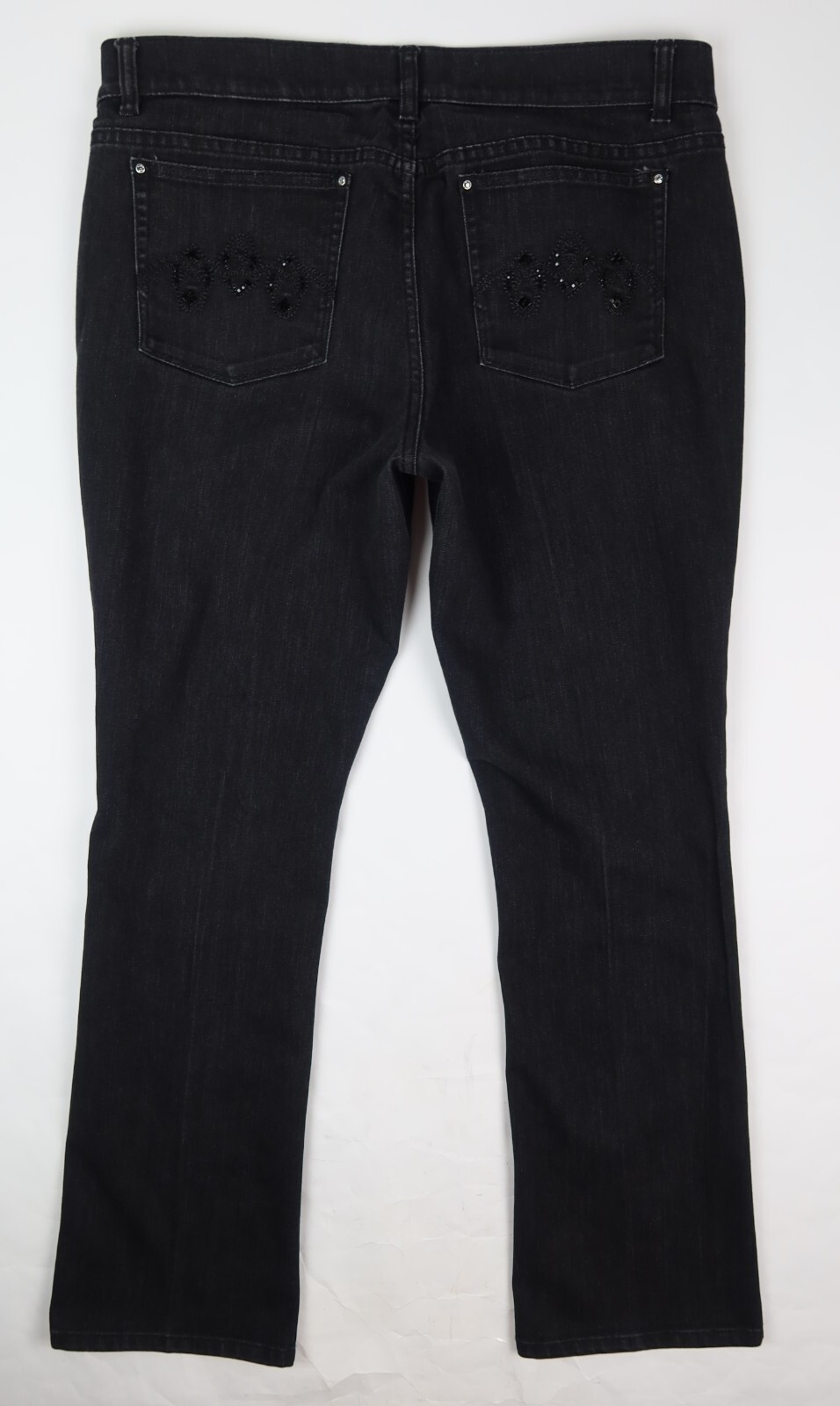 White House Black Market Noir Sleek Boot Jeans Black Crystal Accents Sz 12 Reg