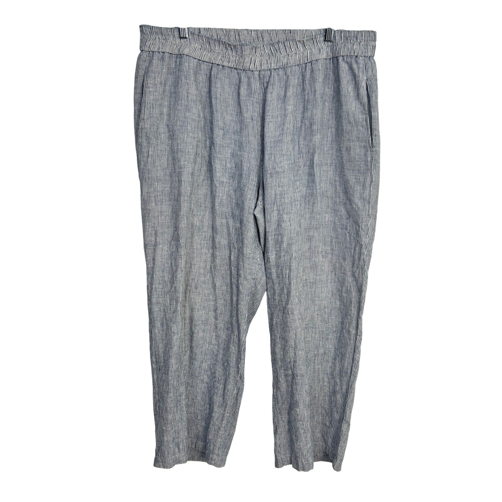 Eileen Fisher Striped Hemp Cotton Pull On Crop Pants XL Blue White Coastal Grand