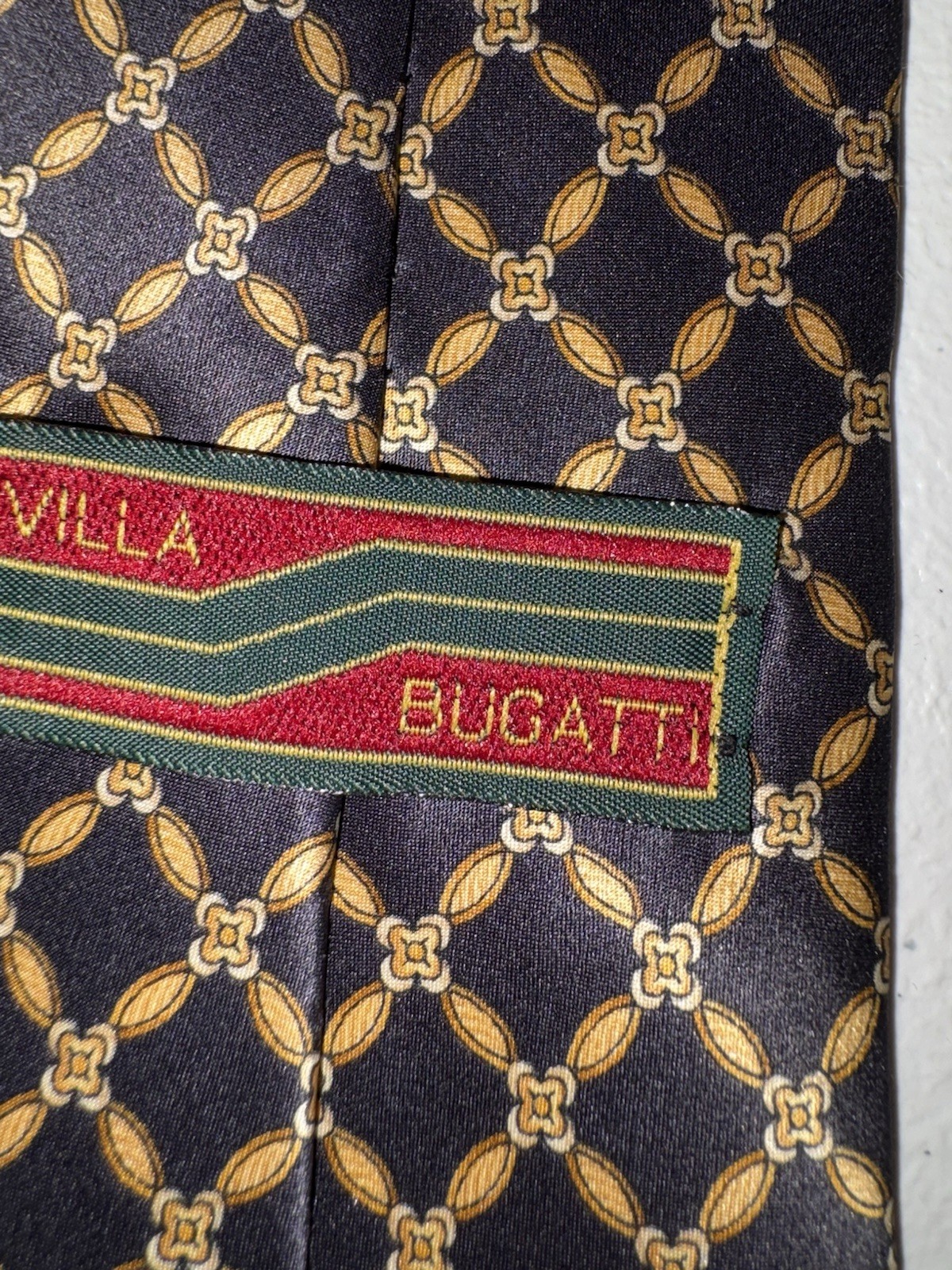Villa Bugatti Silk Black Gold Geometric Designer Men’s Tie Classic 57-60″