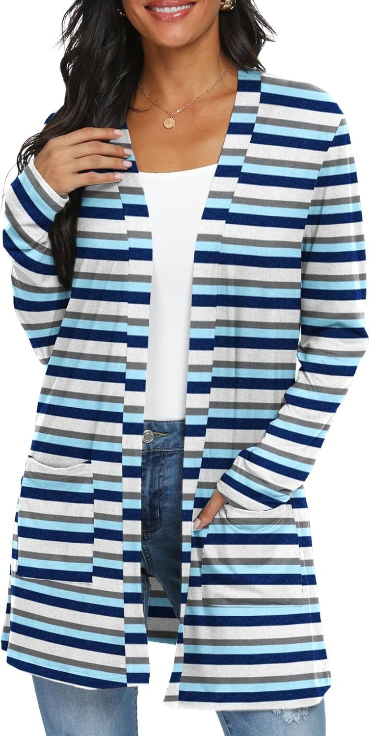 Womens Open Front Long Sleeve Cardigan Lightweight Casual Knit Sweater