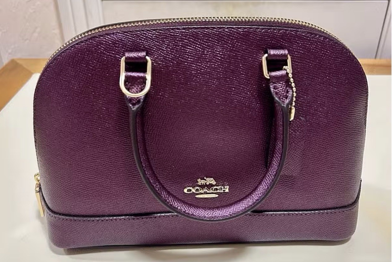 Coach F27591 Mini Sierra Satchel Metallic Purple Crossgrain Leather Gold NWOT