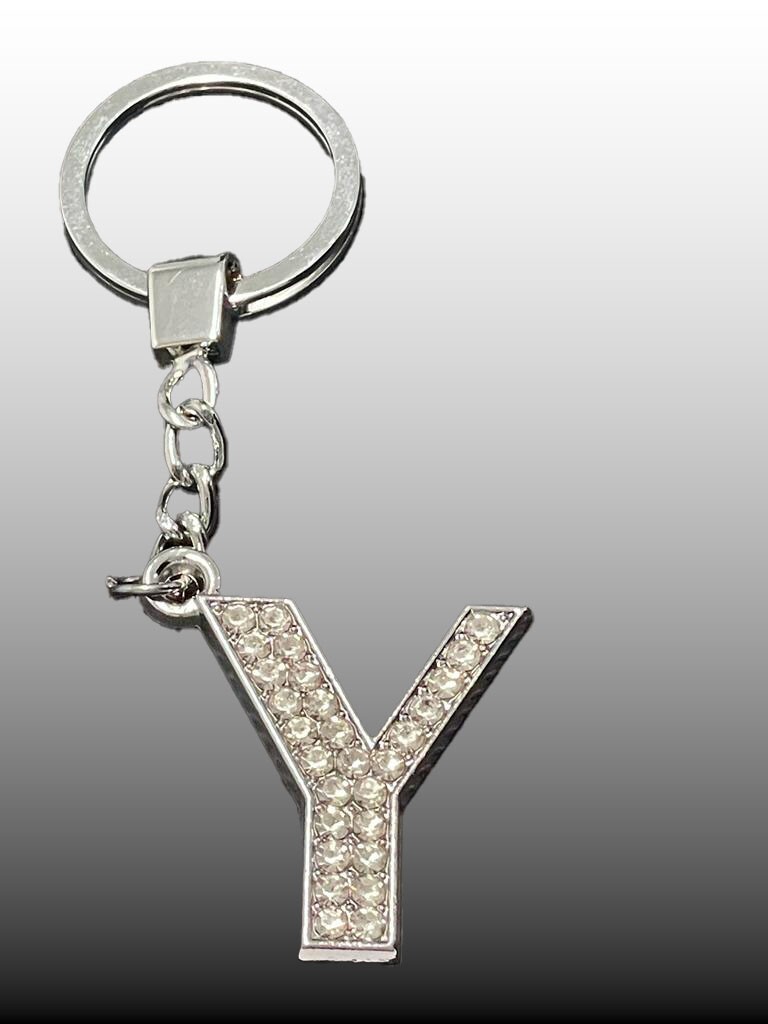 Sparkling Silver Rhinestone Letter Keychain