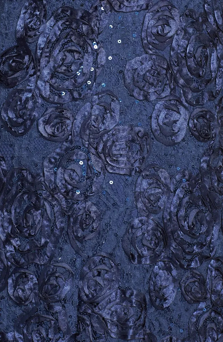 Alex Evenings Navy Blue Sequin Rosette Lace A-Line Gown Size 14 $269