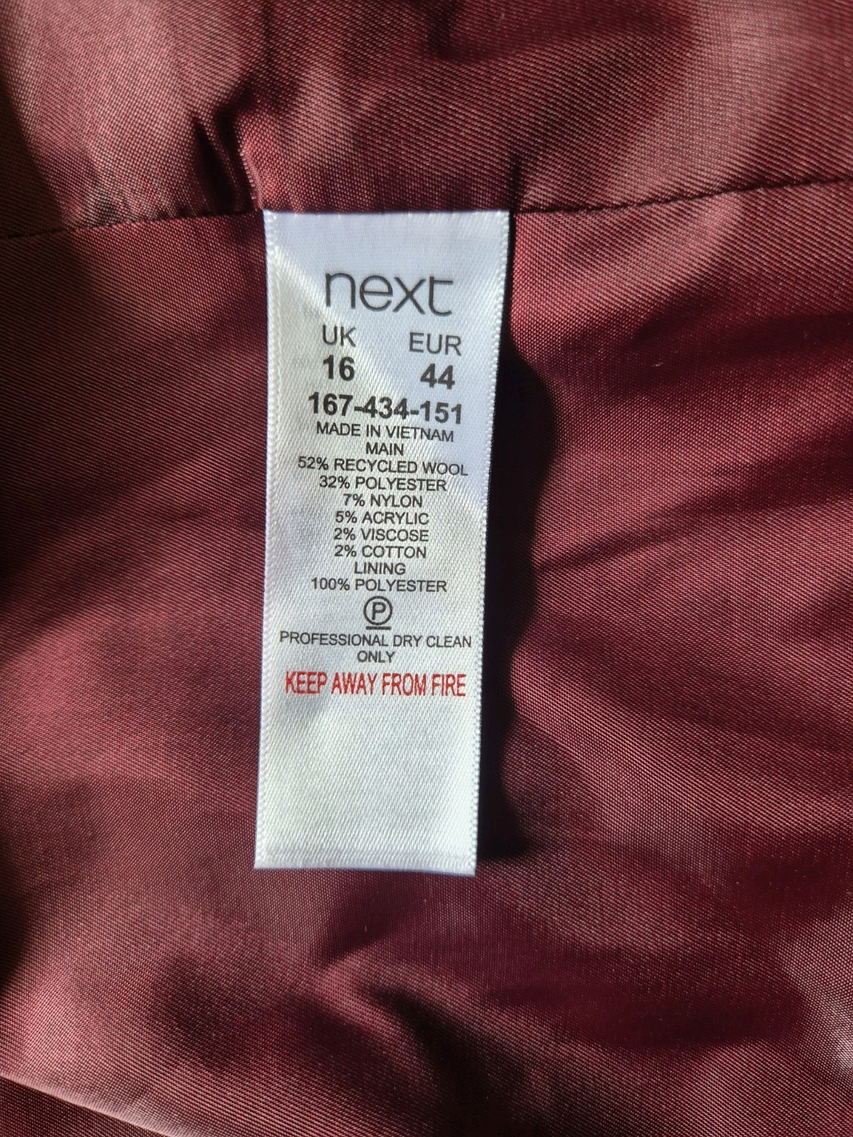 NEXT Tailoring Rust Wine Red Tweed Wool Blend Fleck Weave Tailored Jacket UK 16