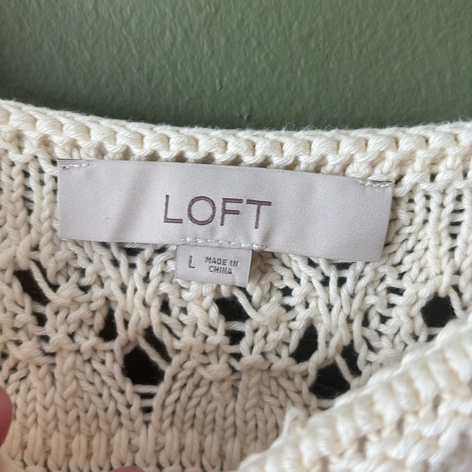 Loft Crochet Ruffle Sweater Tank Top Boho Ivory 100% Cotton Sz L