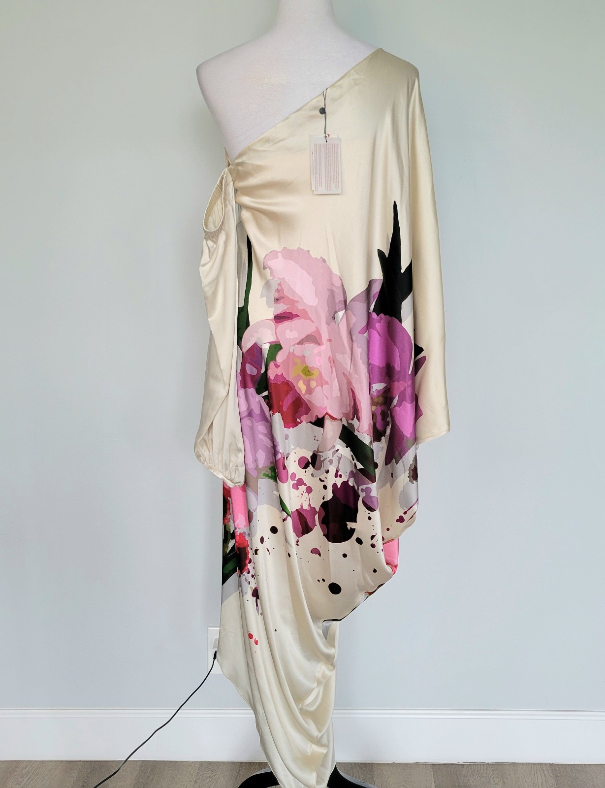 NWT $1,600 SILVIA TCHERASSI Silk Chiara Floral Draped Dress Fushia Garden Medium