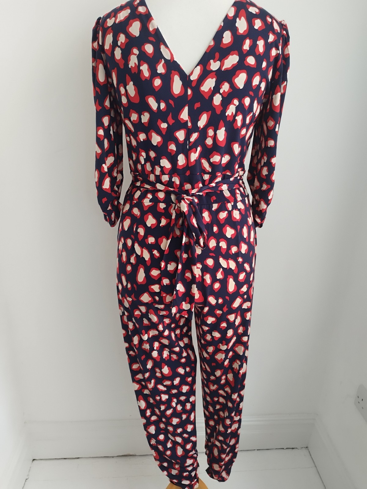 Jumpsuit Geometric Pattern JOLIE MOI Stretchy V Neck Smart Casual Size UK 12