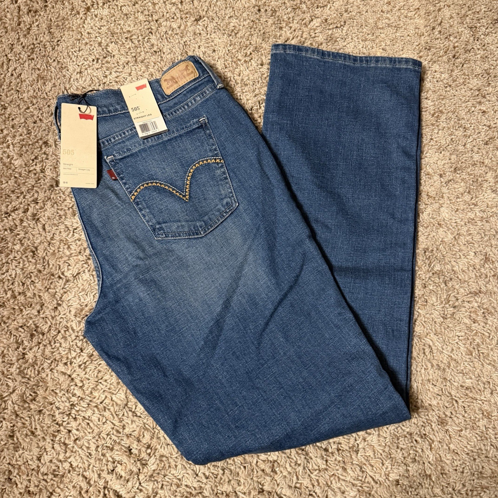 NWT Women’s Levi’s 505 Straight Leg Mid Rise Jeans Sz 14L 32 $54 MSRP(Free Ship)