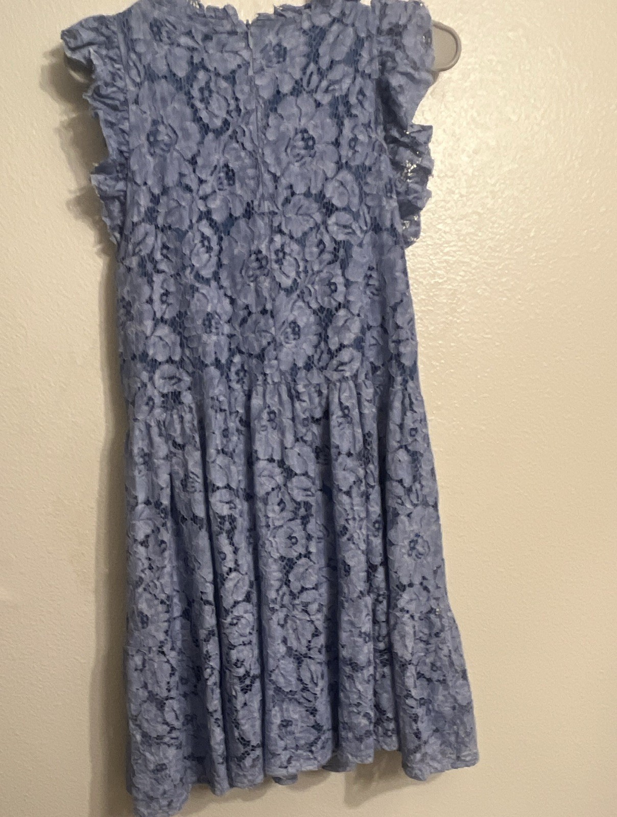 Imperial Blue Floral Lace Shift Dress Round Neck Ruffle Lined Zip M