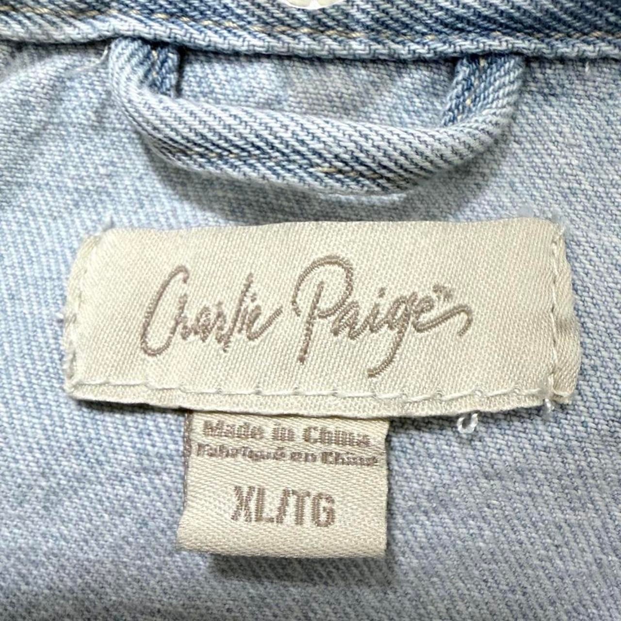 Charlie Paige Distressed Denim Jacket Light Wash Frayed Hem Blue Womens XL
