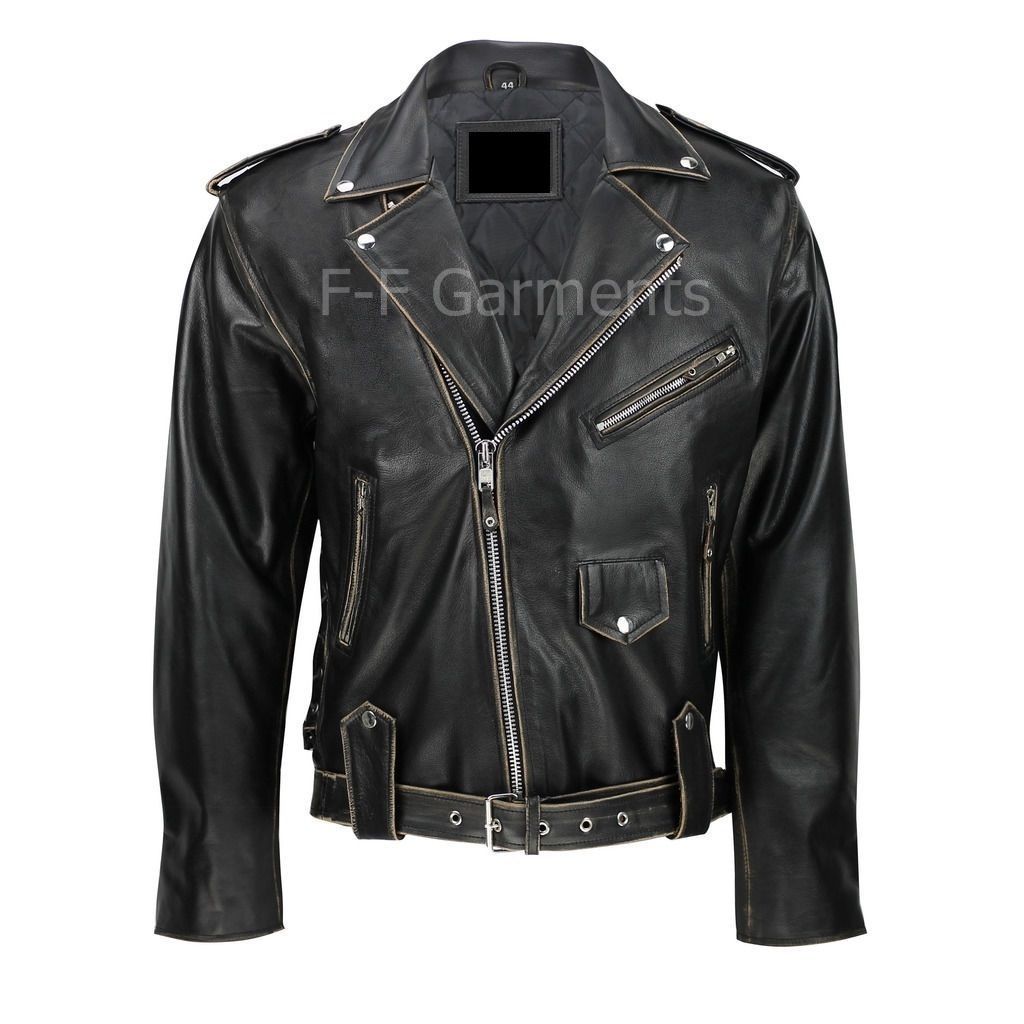 VINTAGE CLASSIC DISTRESSED TERMINATOR BRANDO MEN’S BIKER COW LEATHER JACKET