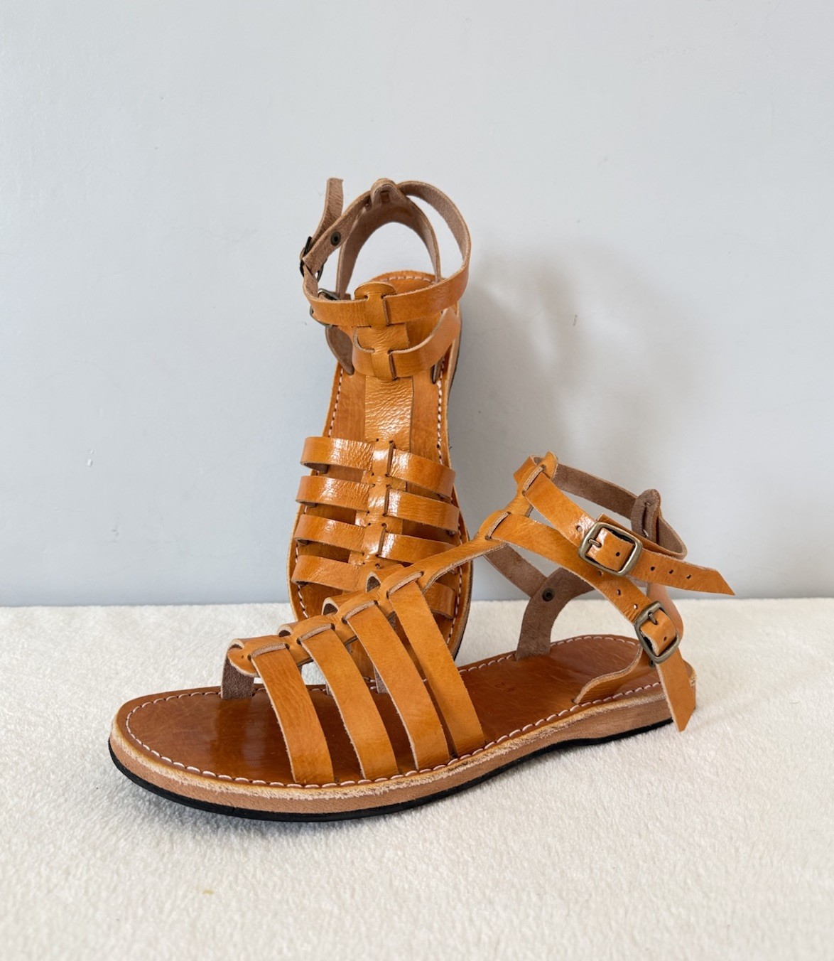 Handcrafted Genuine Leather Women’s Sandals – Five-Strap Cognac | 100% Handmade