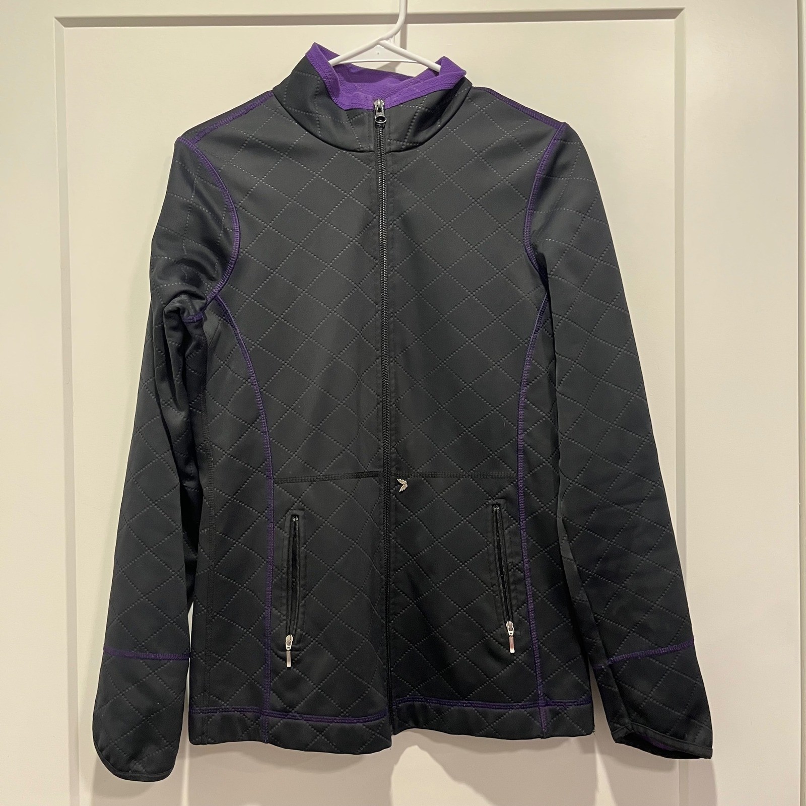 Snow Angel Womens Quilted Full Zip Jacket Black Purple Fleece Lined Small USA