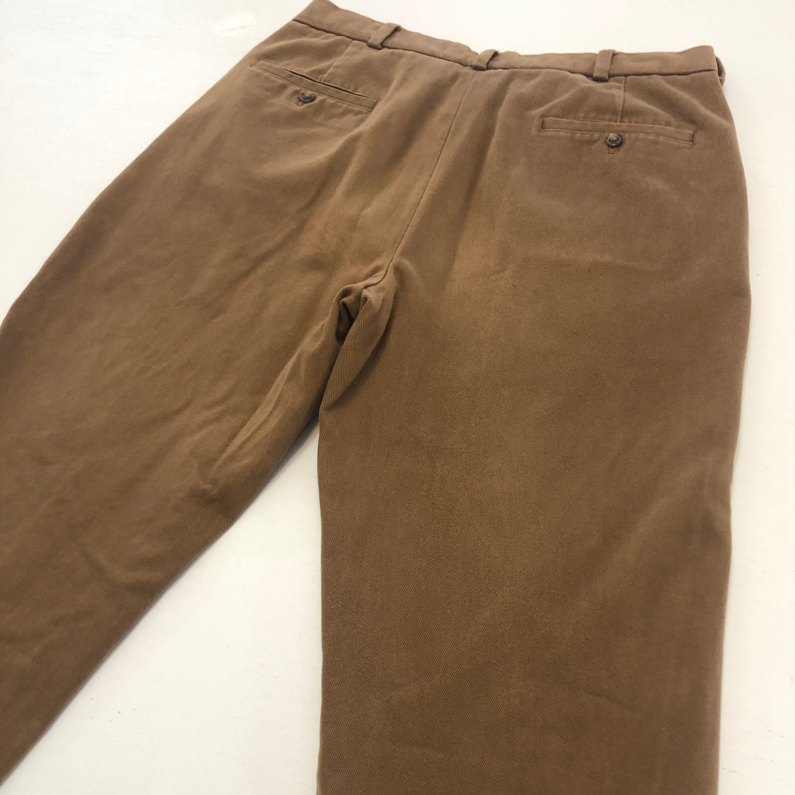 vtg Brooks Brothers 346 Pants 35×29.5 Brown 100% Soft Cotton Twill Hong Kong
