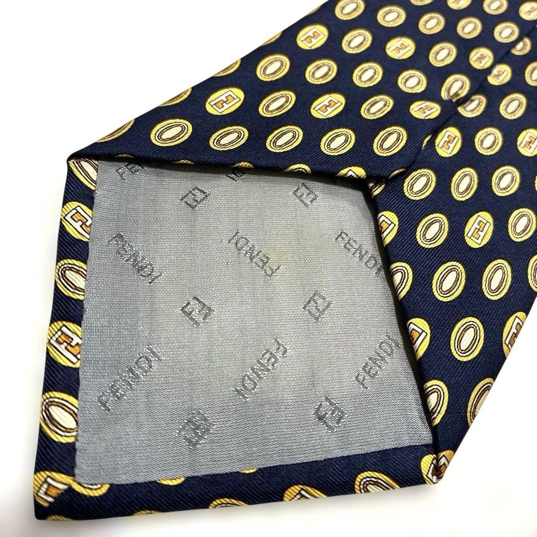 FENDI Zucca Pattern Navy Silk Tie Oval Classic Lux Used