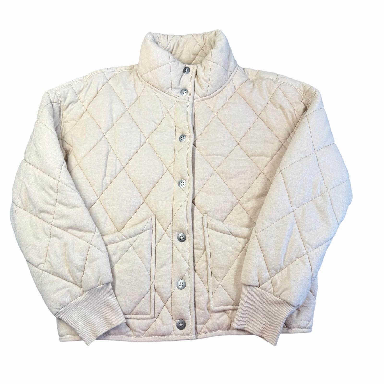 Wild Fable Quilted Button Front Jacket Cream Collared Casual Size S