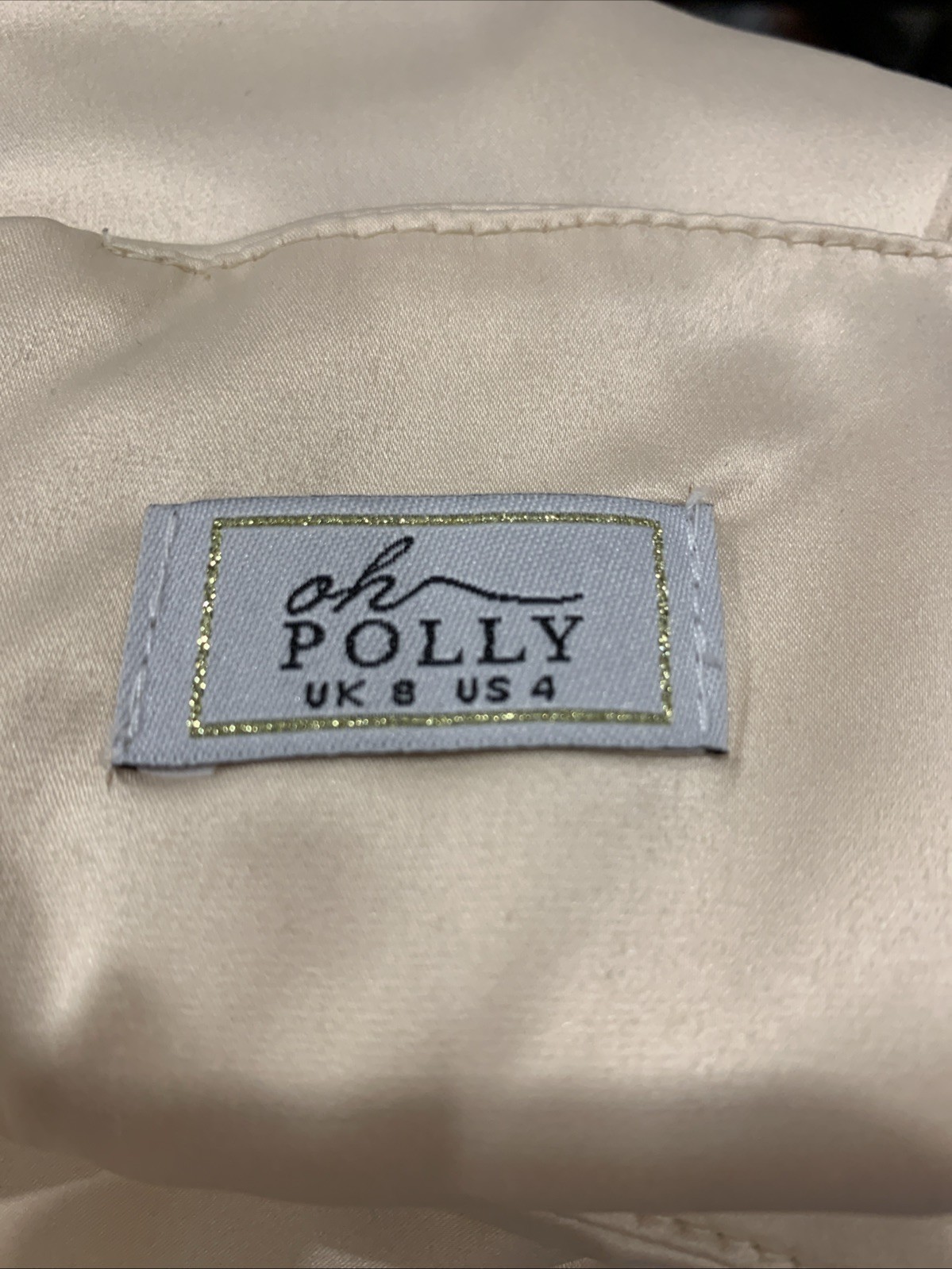 Oh Polly Champagne Stretch Satin Mini Slip Dress Straps Cowl Drape Zip US 4 UK 8