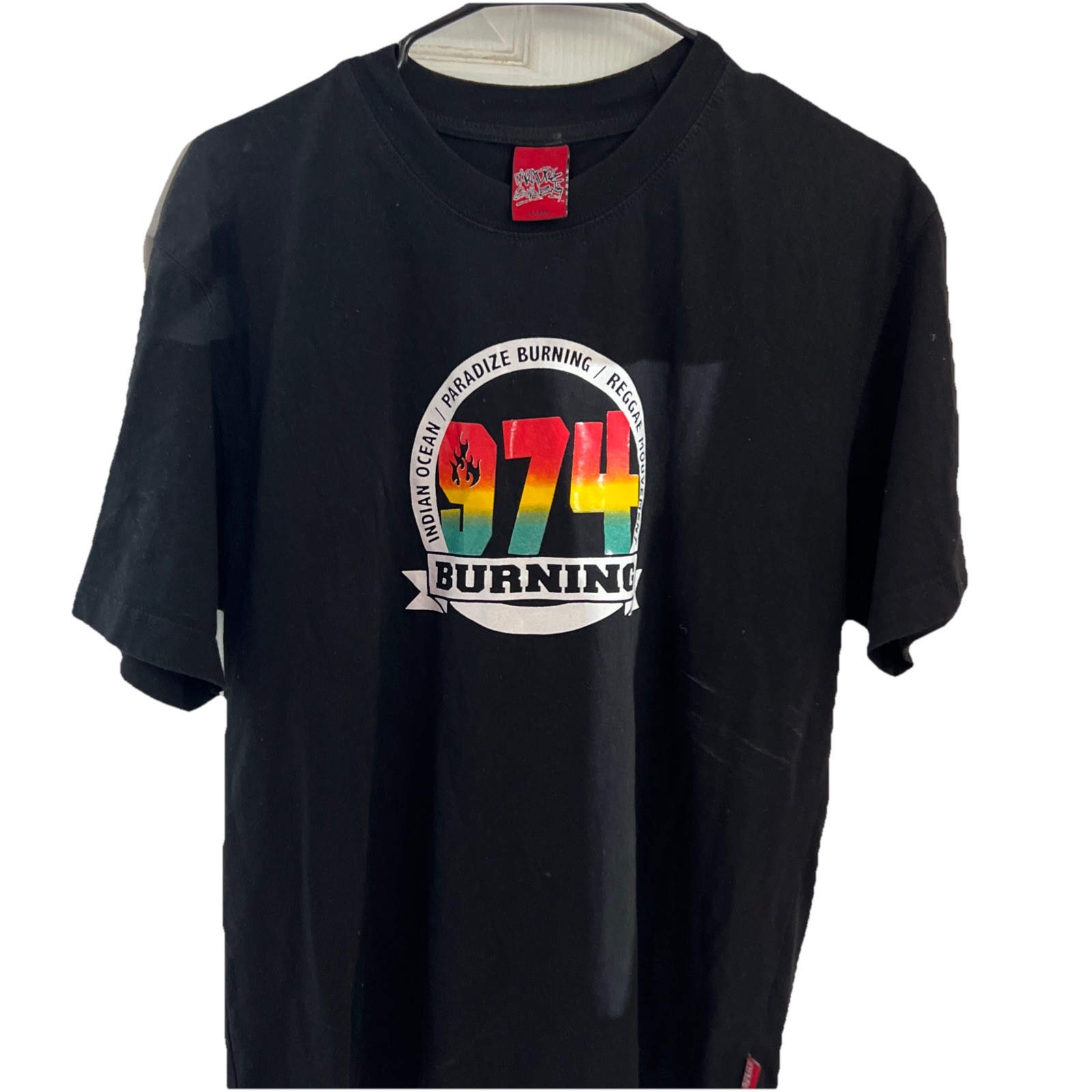 Paradize Burning 974 Indian Ocean Reggae Movement Black T-Shirt Size Large