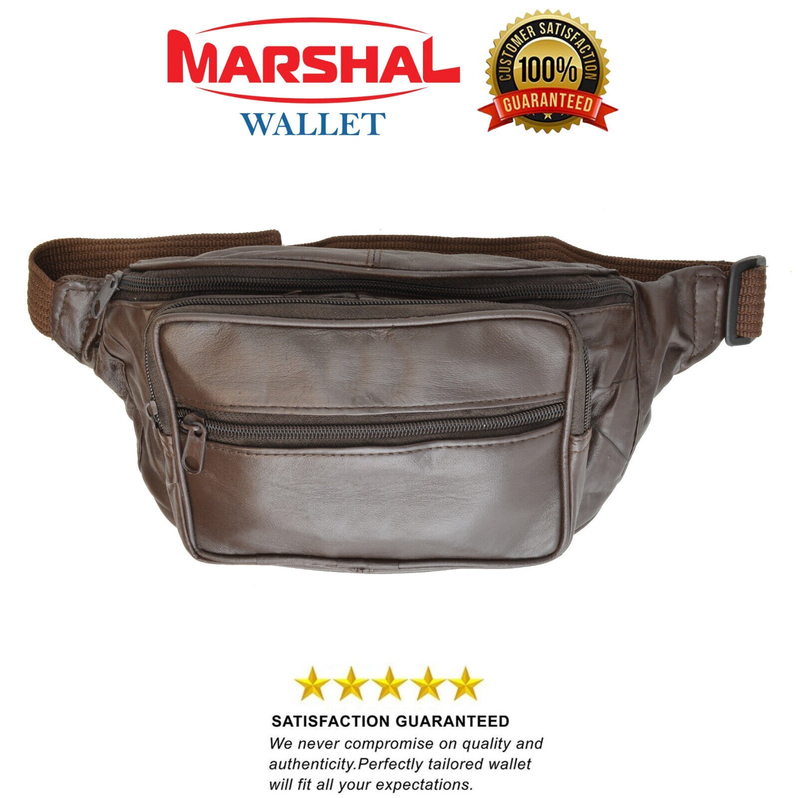New Brown Leather Waist Fanny Pack Belt Bag Pouch Travel Hip Purse Men Women 005