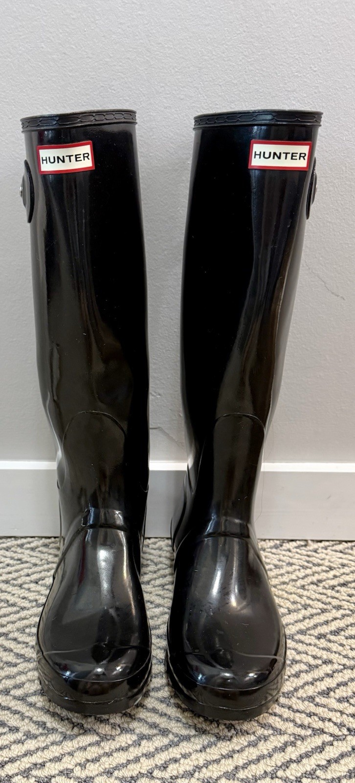 Hunter Womens 11 Boots Original Tall Back Rubber Wellies Shoes – Gloss Black New
