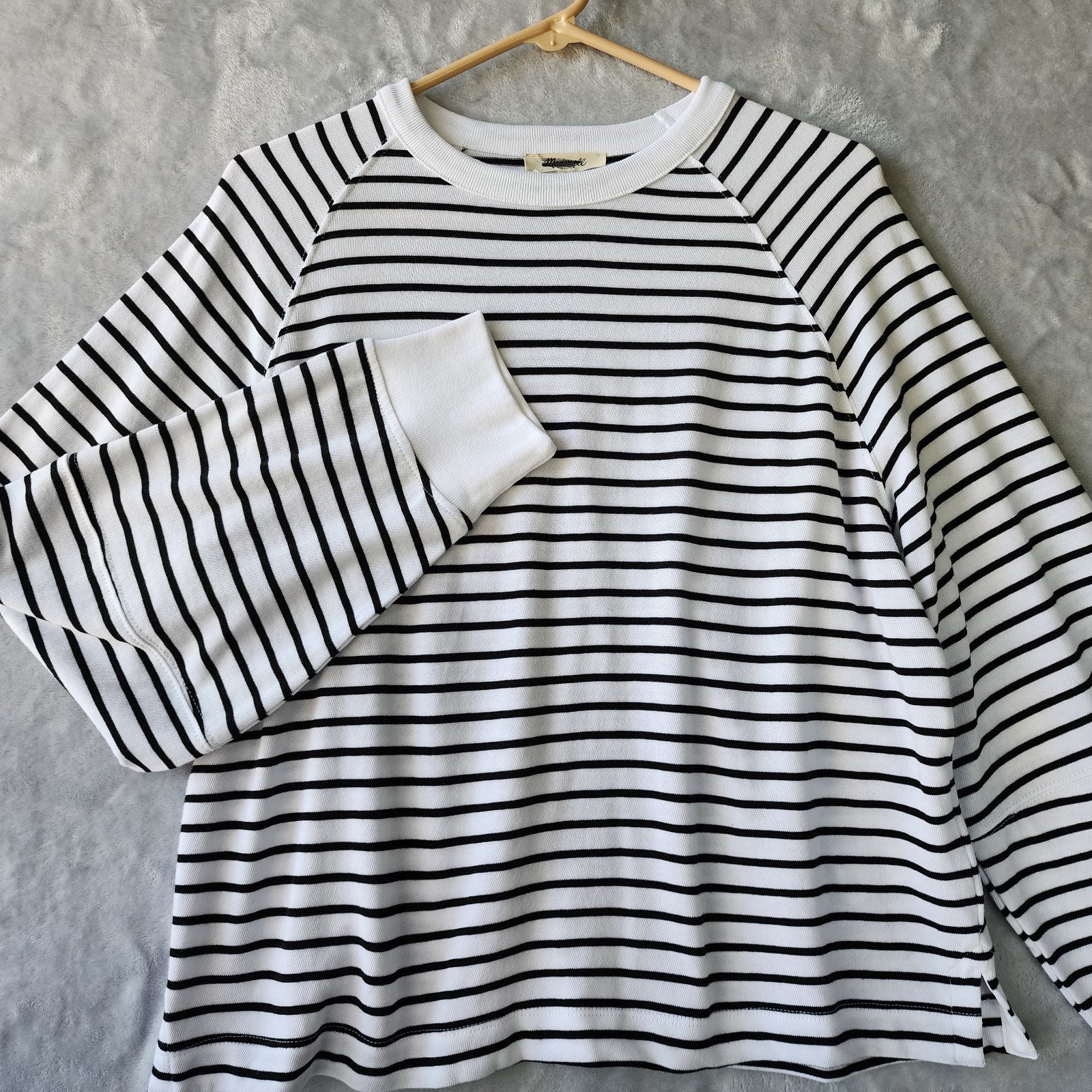 Madewell Top Womens Size Small Relaxed Raglan Cotton Jersey Black Striped NWT