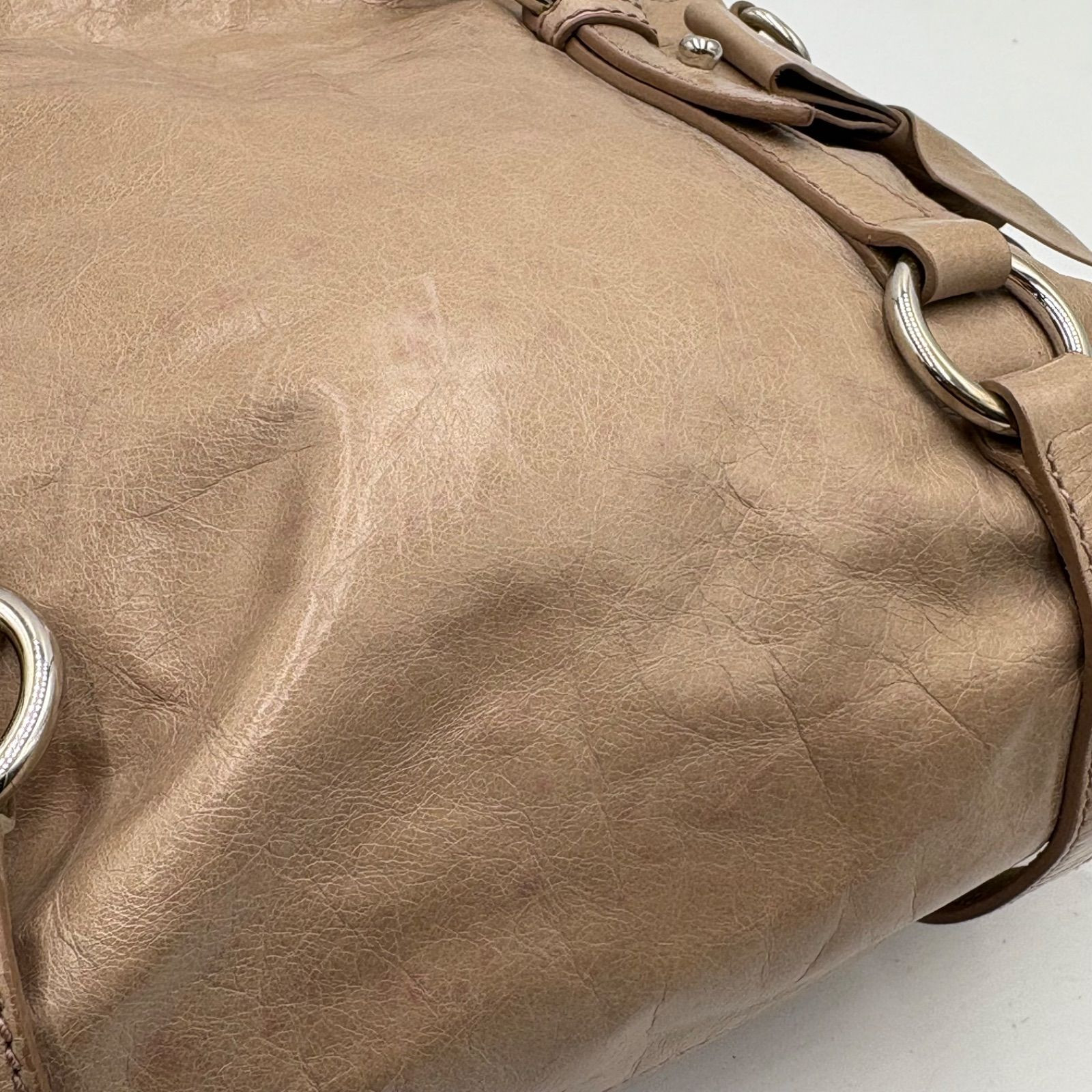 Miu Miu Vitello Shine 2Way Shoulder Bag Pink Beige Side Ribbon Y2K Handbag Auth
