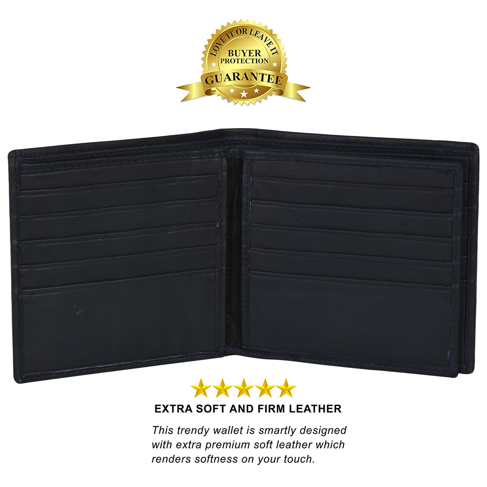 Leatherboss Genuine Leather Men Hipster RFID Protection with Middle Flap Wallet