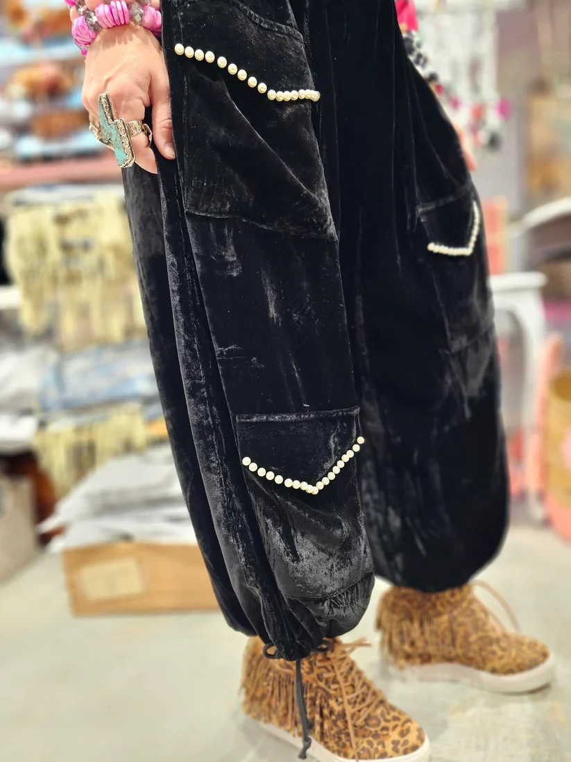A Rare Bird Black Velvet & Pearl Genie Pants New with tags SOLD OUT!!