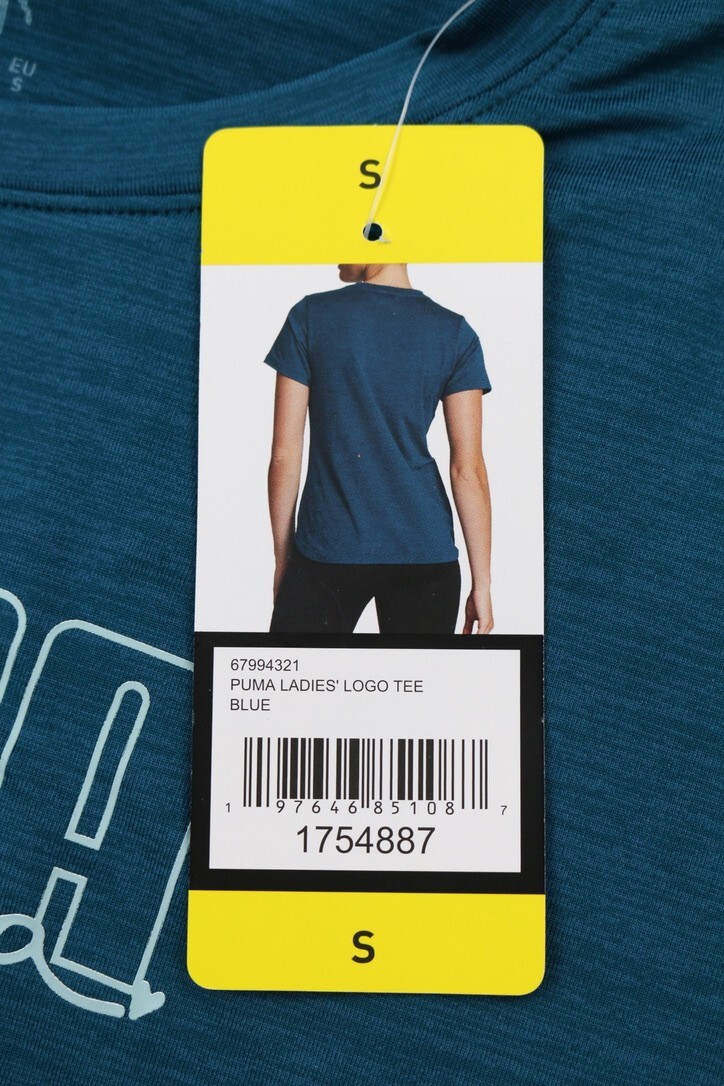 PUMA Womens Short Sleeve Logo Tee Lightweight Blue S Spell Out Logo Crew Neck