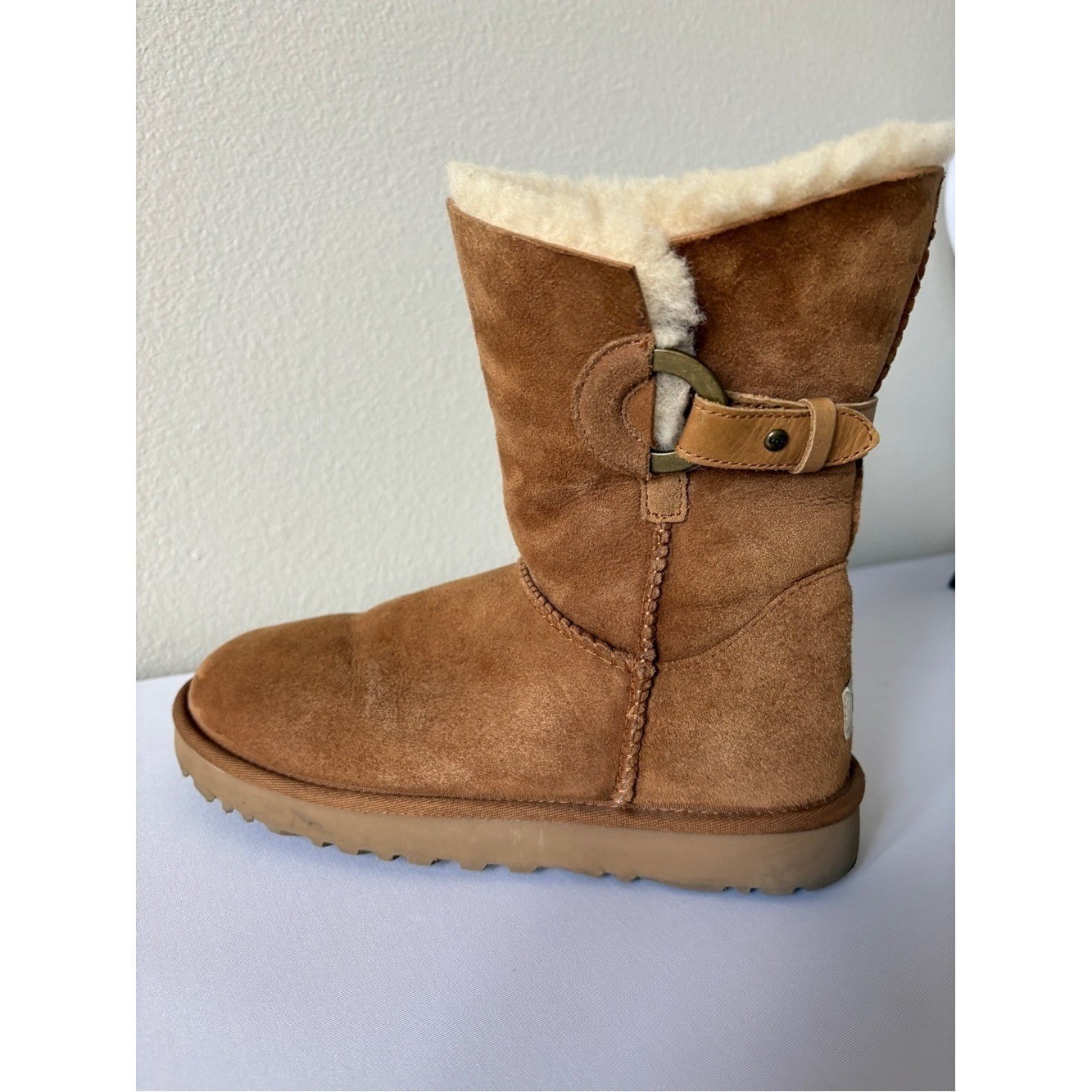 UGG Suede Boots Nash Chestnut Shearling Mid-Calf Boot with Buckle