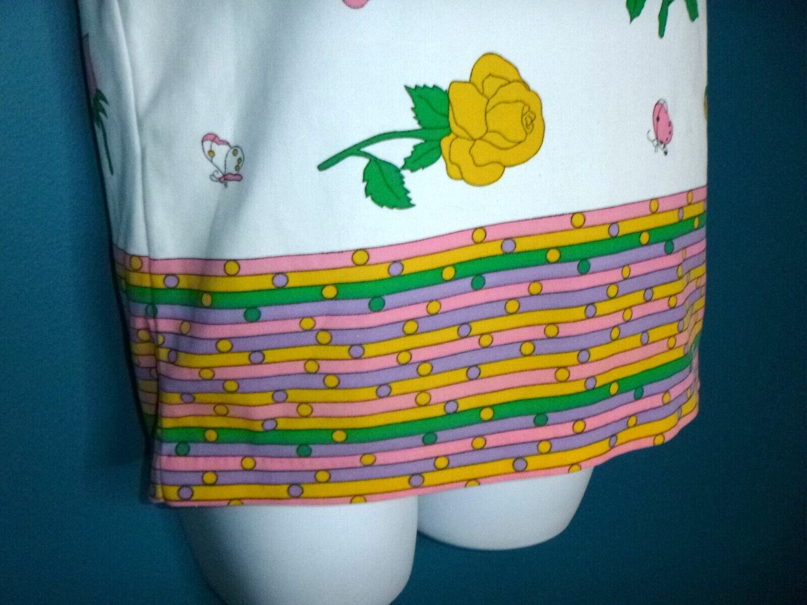 Vtg 60s 70s MOD Poly Knit Novelty Shirt Roses & Butterflies Sz M