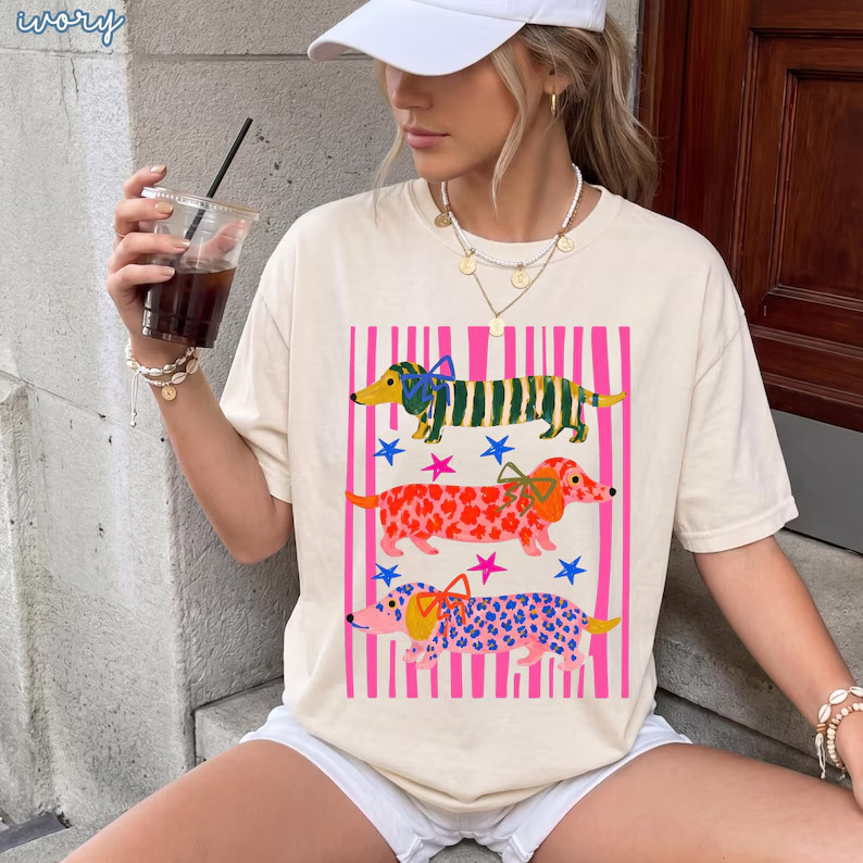 Cute Dachshund Wiener Dog Preppy Aesthetic Graphic T-Shirt