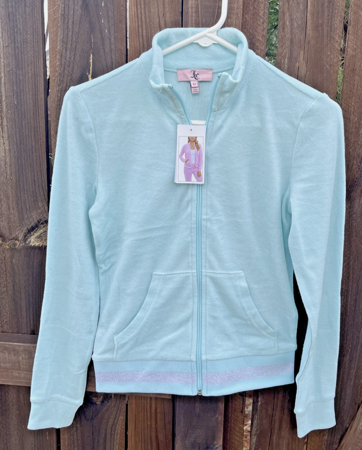 Juicy Couture Velour Tracksuit Jacket Light Blue Glow Women’s Size Large