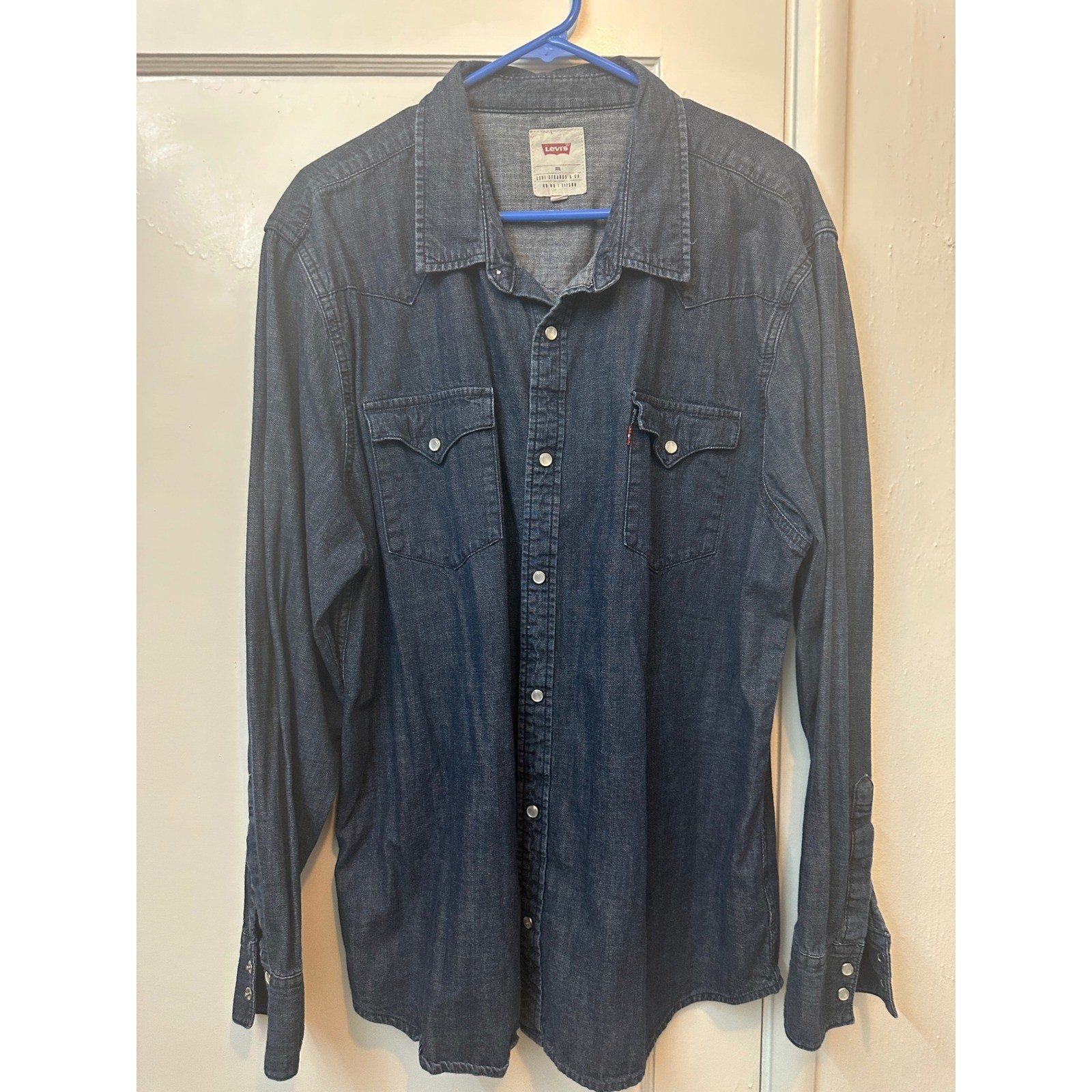Levis Mens XXL Denim Western Shirt Dark Wash Pearl Snap Long Sleeve 3LYLW2262